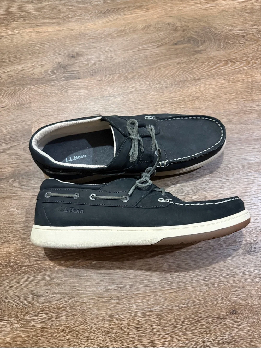 L.L.Bean Black Leather Boat Shoes Deck Moc Lace Up Casual Men’s Size 13
